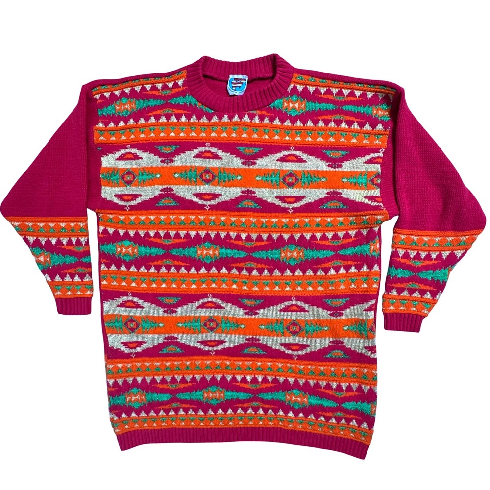 NAS North American Sweaters Women's Geometric Pattern Knit Sweater Vibrant XL